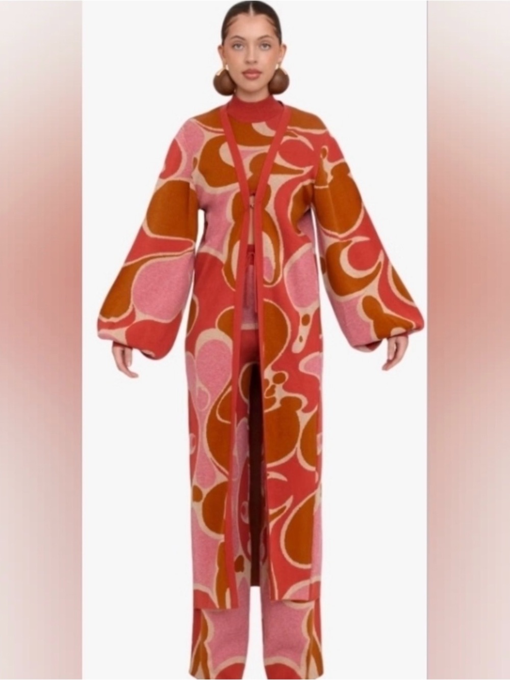 NWT Andrea Iyamah Ally Knit Long Cardigan Maxi Sweater Abstract Print S/M